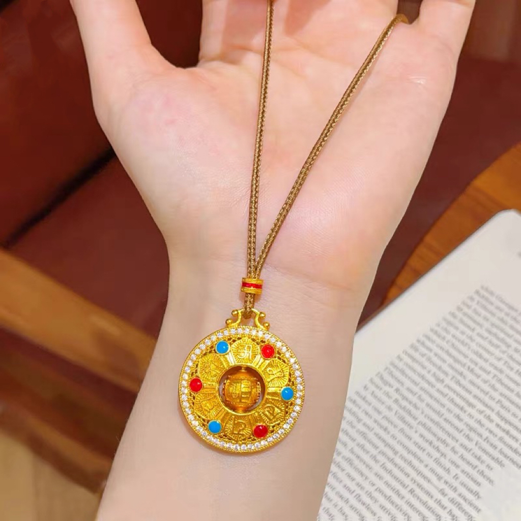 合金布艺项链 (红蓝六字真言）八宝罗盘配美拉德绳