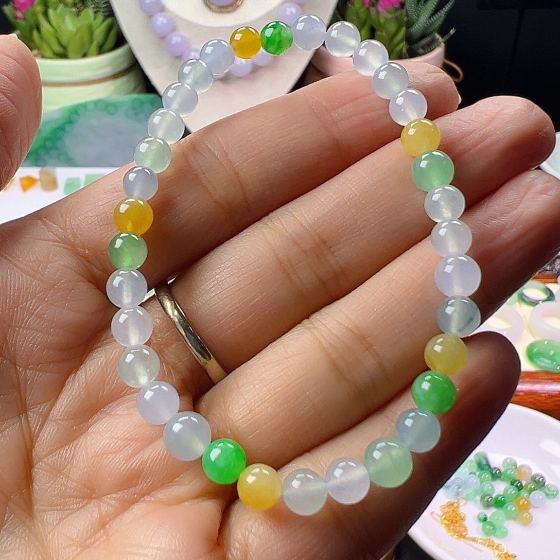 翡翠未镶嵌手链翡翠多宝有种有色手链
