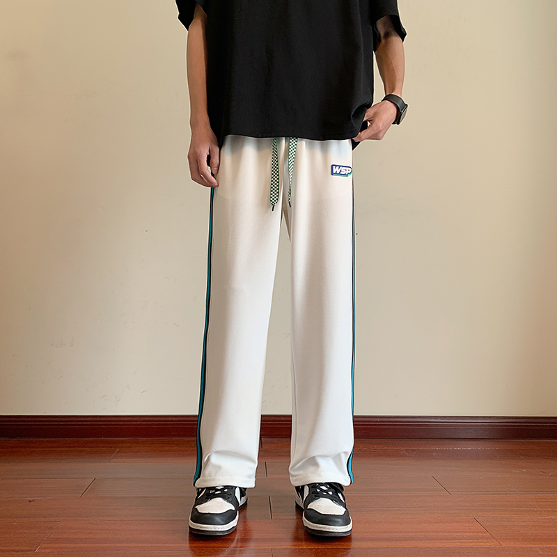 夏季薄款长裤青少年直筒条纹运动裤初高中生潮流宽松裤子