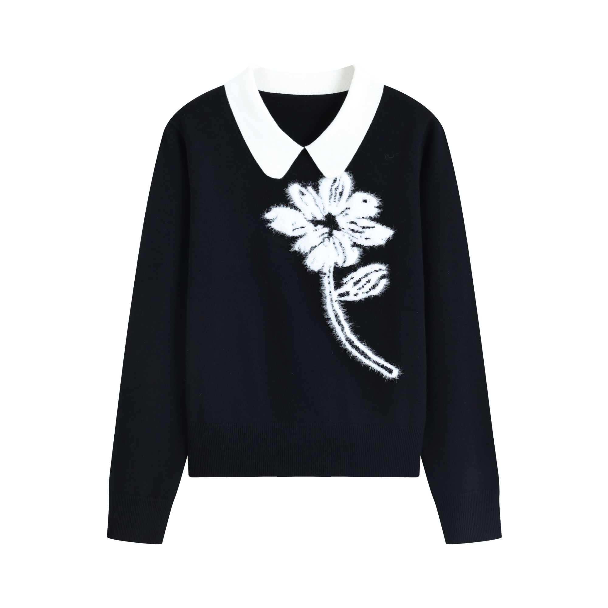 冬季翻领极简风时尚开衫撞色针织衫1603