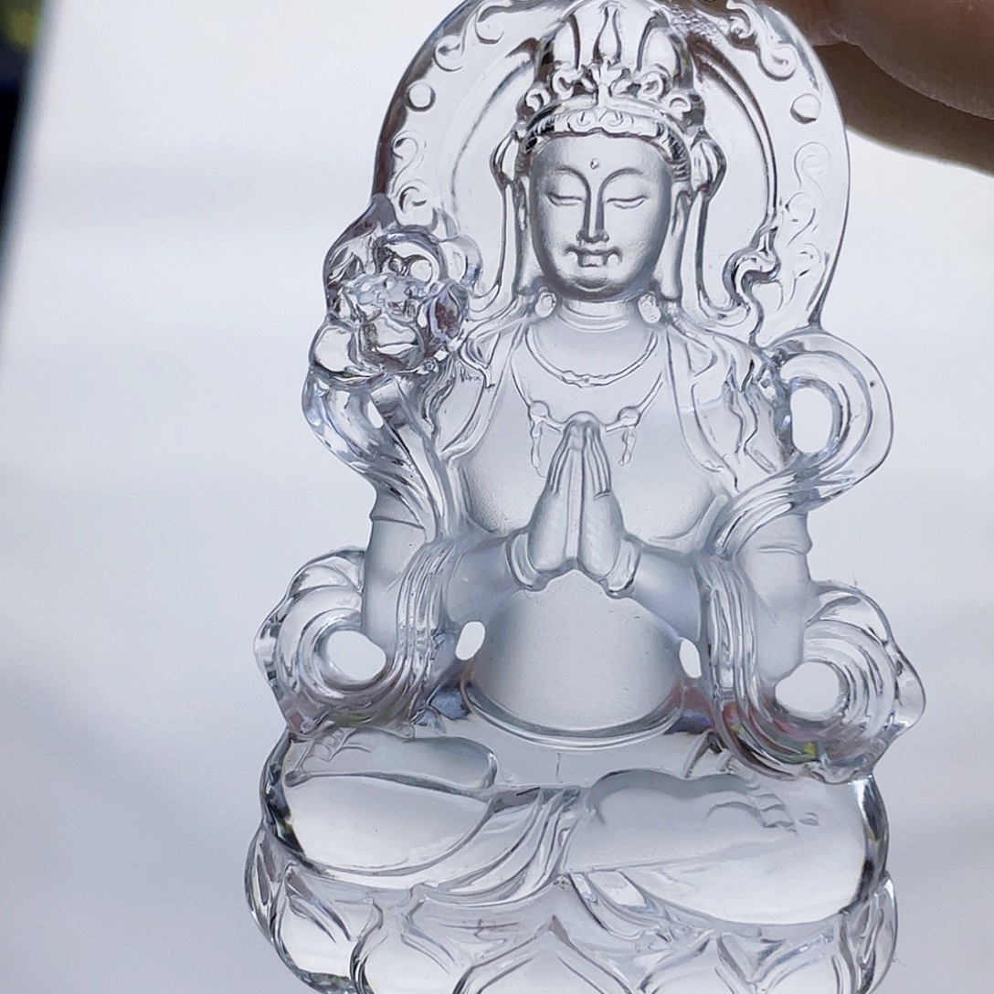 觉***生水晶颈饰未镶嵌白水晶精雕观音吊坠