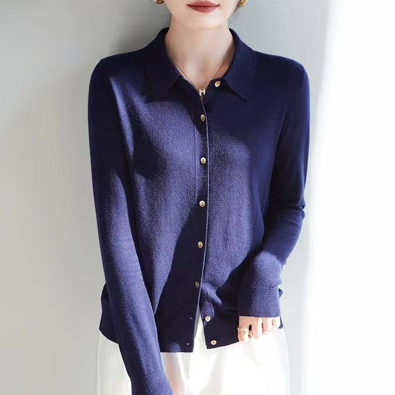 女士16G真丝羊绒POLO领开衫