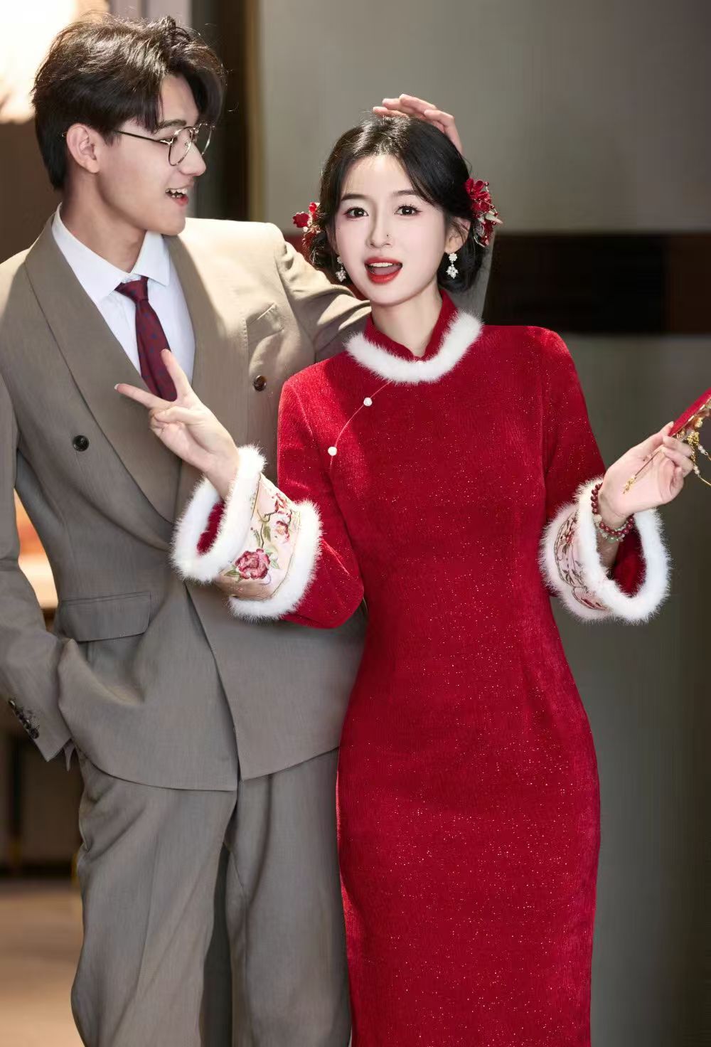 【琴心】新中式日常可穿绝美秋冬新娘结婚红色旗袍2025新款订婚女