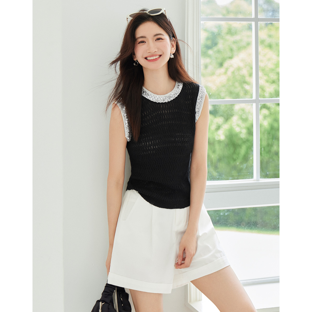 【茉茉专属】朗文斯汀时尚亮片针织背心吊带DZME4205D12455