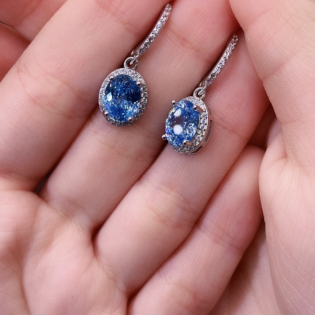 银S925镶嵌海蓝宝石耳坠