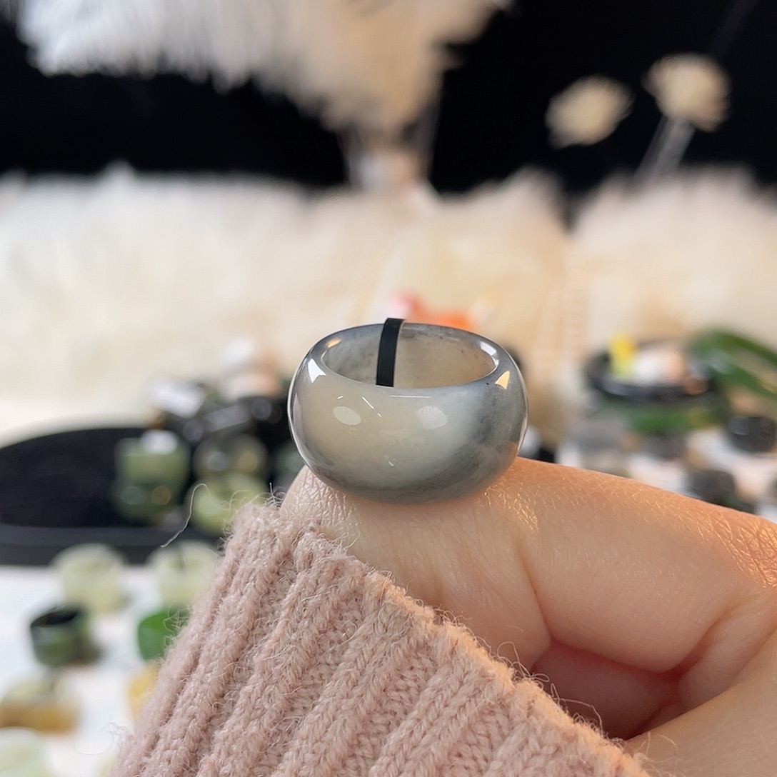 和田玉未镶嵌戒指k27 黑青花墩墩17.4mm