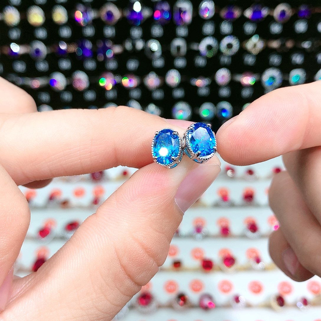 海蓝宝石耳坠银S925镶嵌