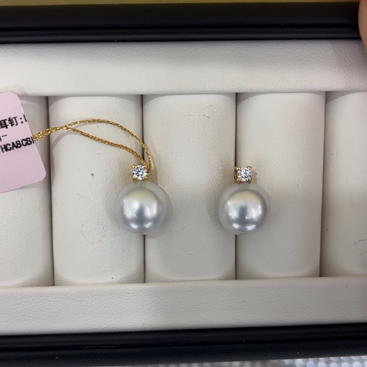 海水珍珠上新澳白王妃耳钉11-12mm18K金镶嵌
