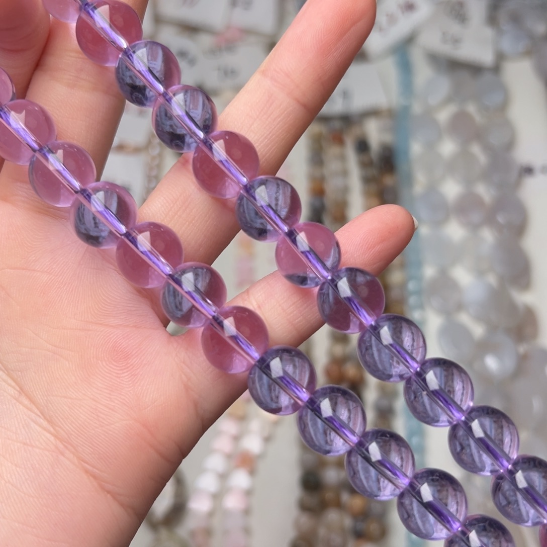 玛瑙/玉髓合金珠宝半成品L601。12mm紫水晶圆珠一条