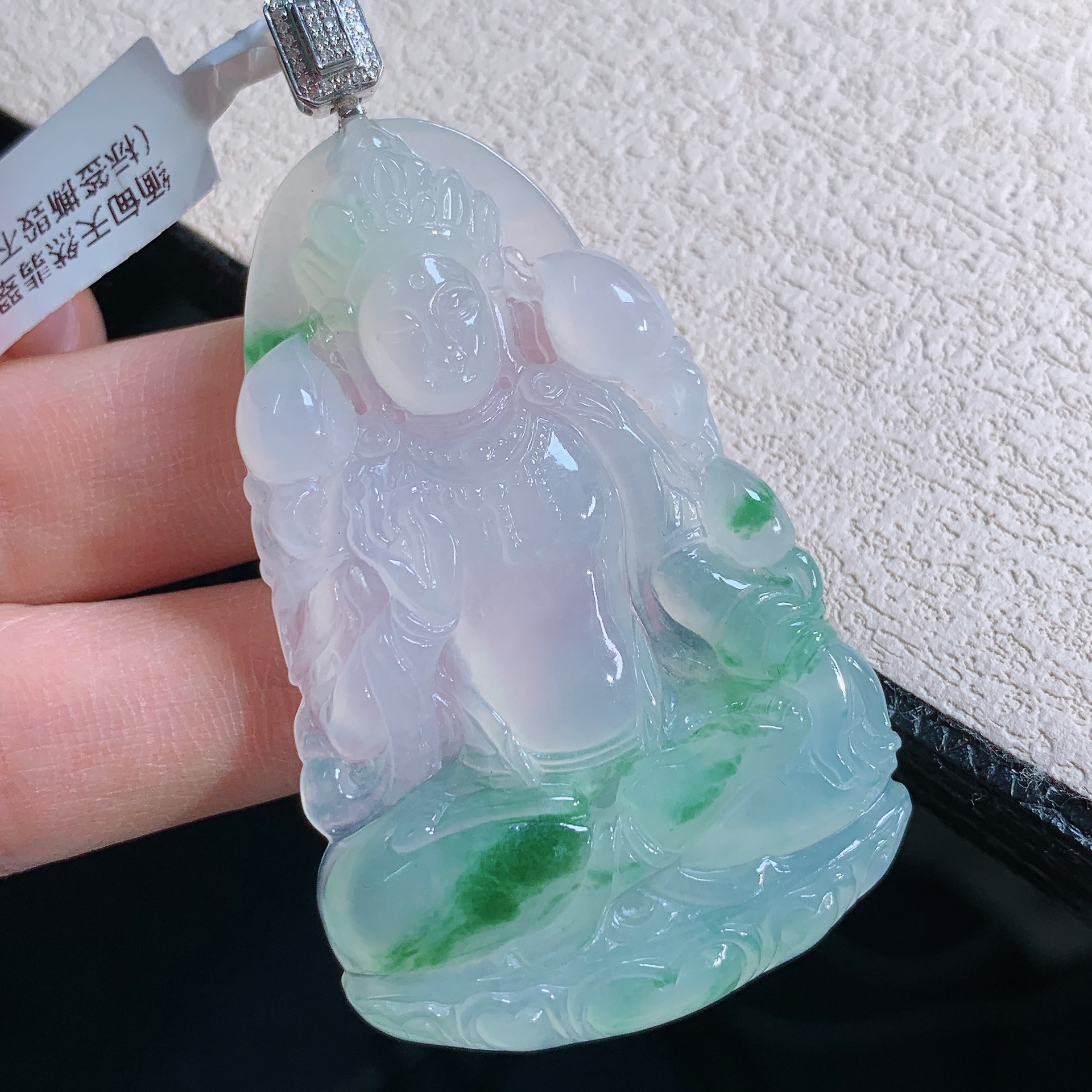 缅甸天然翡翠A货老坑冰种飘花度母观音经典吊坠高品质精雕礼物
