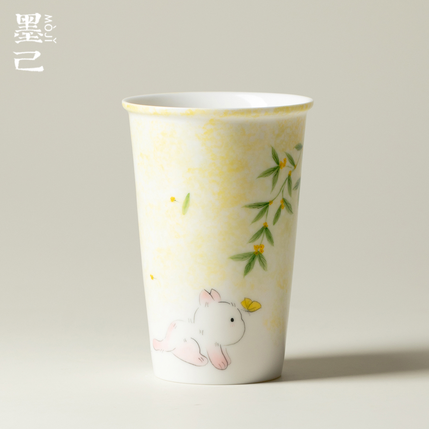 墨己玉泥白瓷手绘陶瓷可乐杯家用喝水大杯子桂花猫咪戏蝶水杯大号