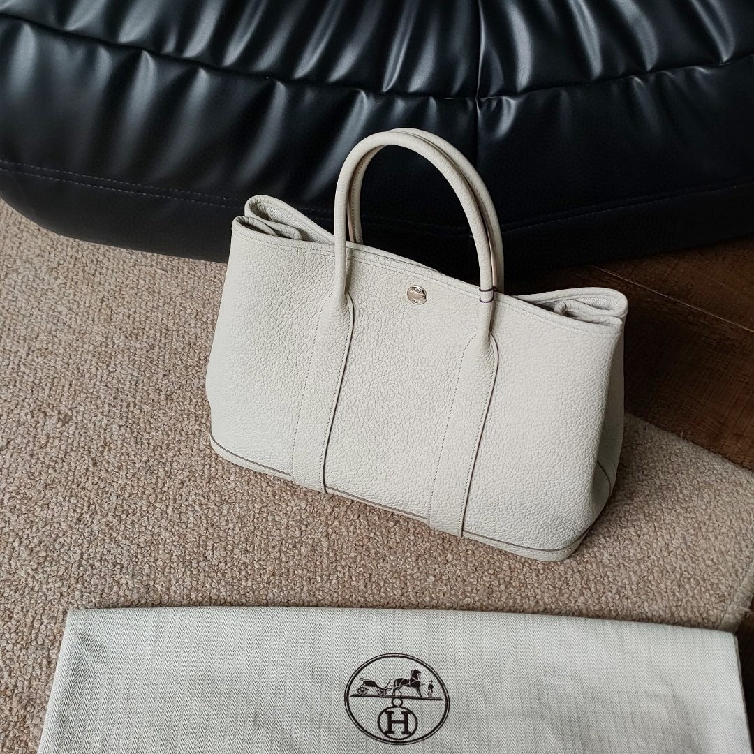 95新 Hermes/爱马仕 Azul - 冰川白Garden花园30手提包 37377    