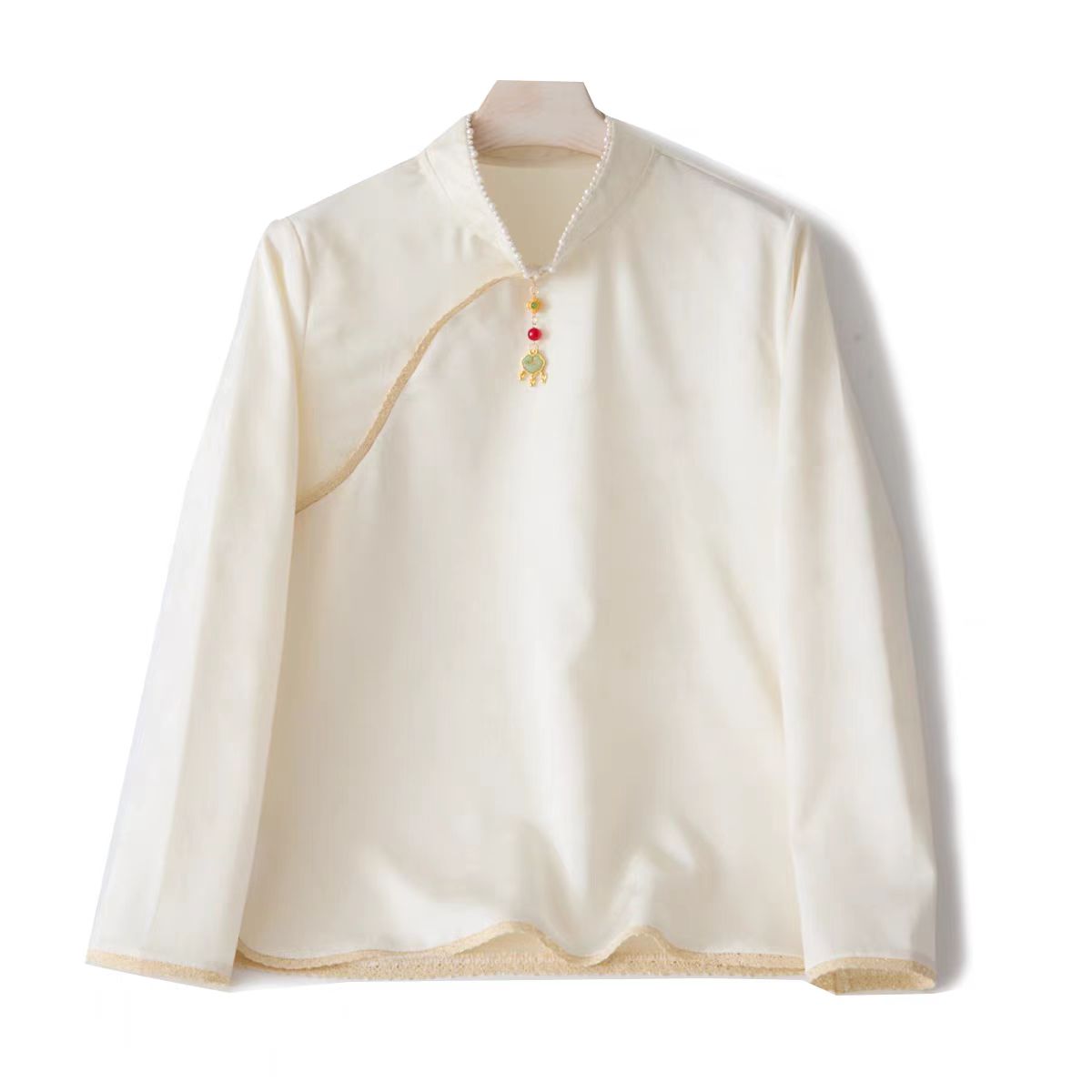 长袖提花四季通用立领新中式衬衫女装古风民族风衬衣中国风打底