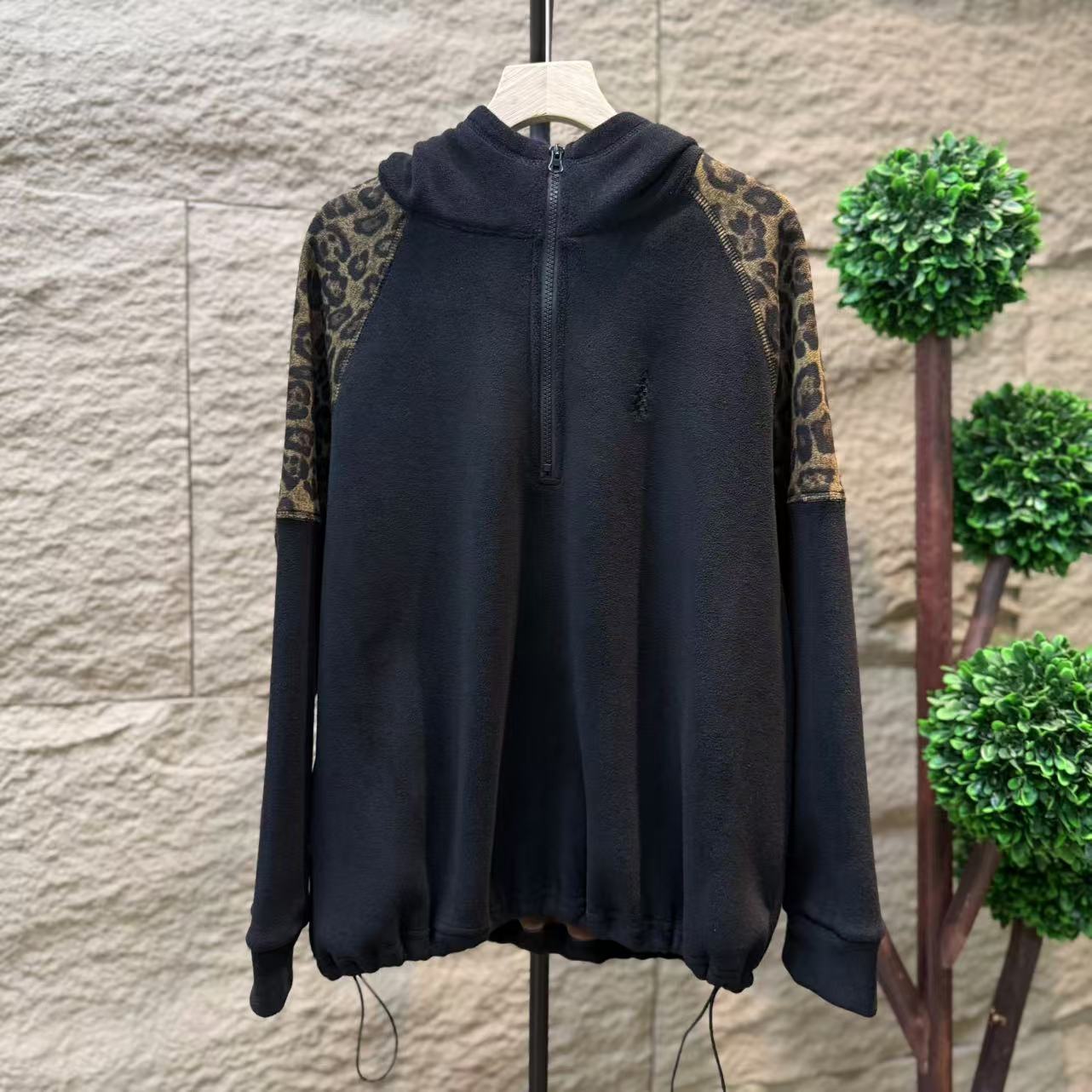 8306新款秋冬加绒时尚简约长袖半开领连帽卫衣T恤