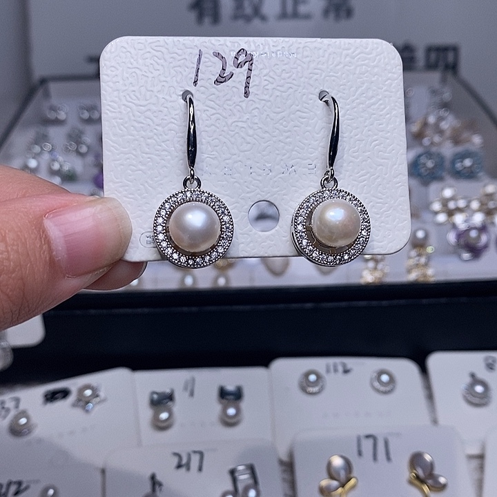 耳饰银S925镶嵌淡水珍珠