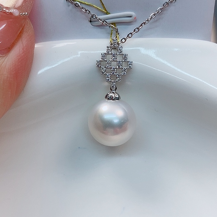 海水珍珠吊坠(不含链)18K金镶嵌澳白13-14mm