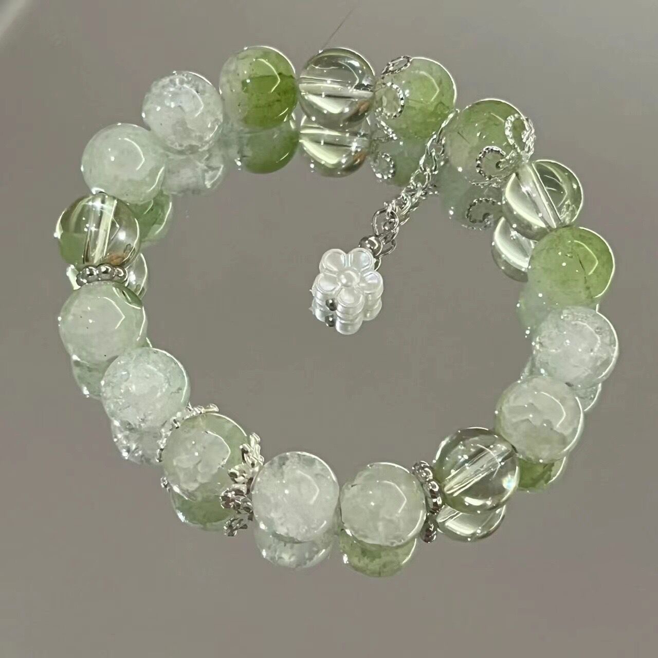 非金属仿水晶手链 简约小苍兰超仙显白绿色碎花手串手链