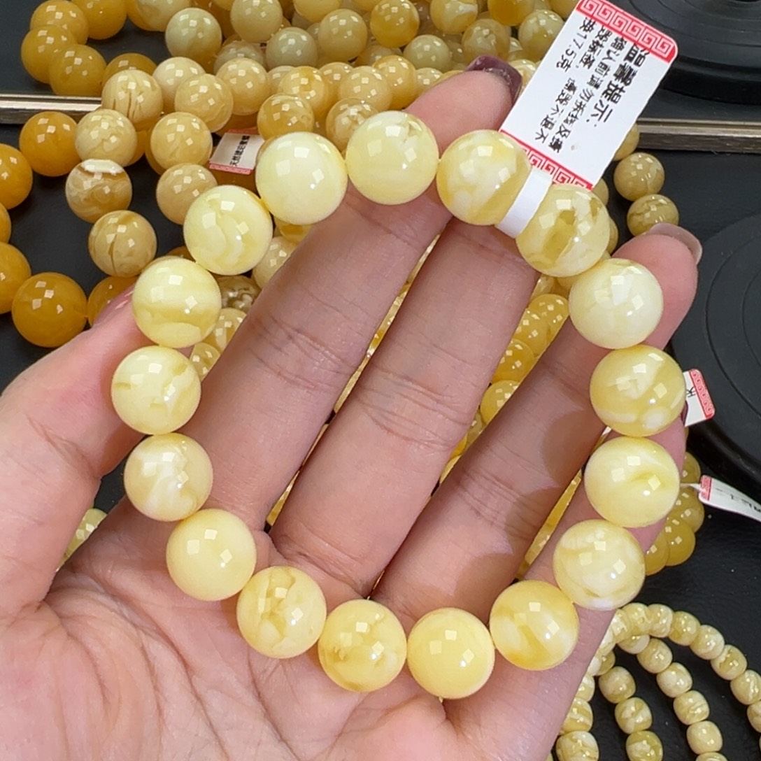 琥珀未镶嵌手链17.4白蜡妖花
