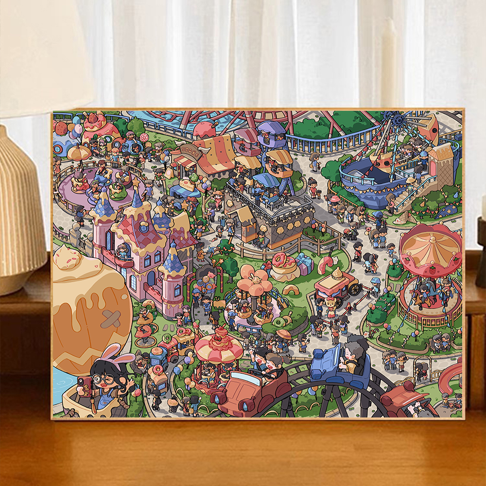 【 欢乐游乐园】高色卡通DIY数字油画解压填色丙烯手工装饰画