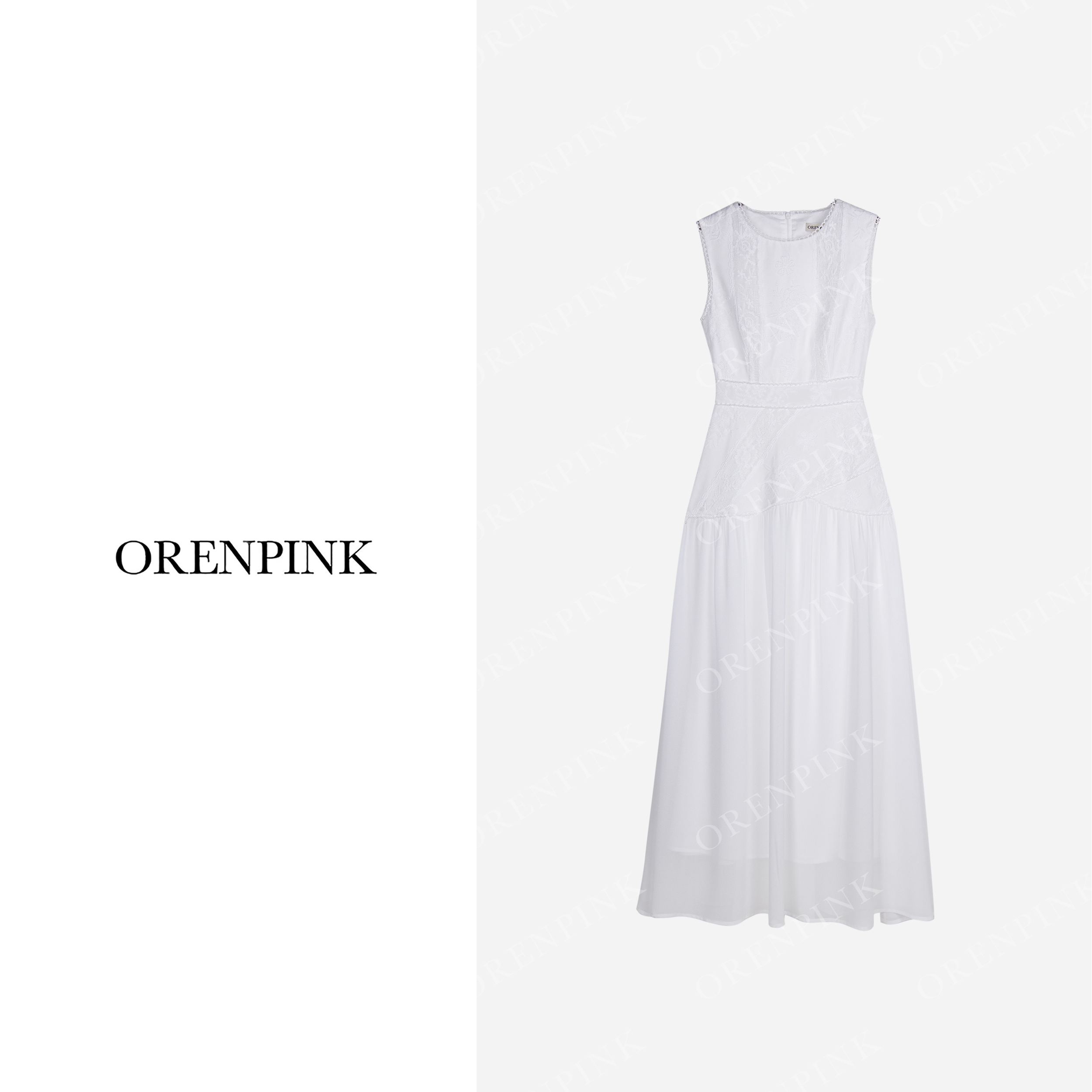 OREN PINK/奥粉25年新款春夏款“白昼絮语”艺术光影气质女装连衣裙