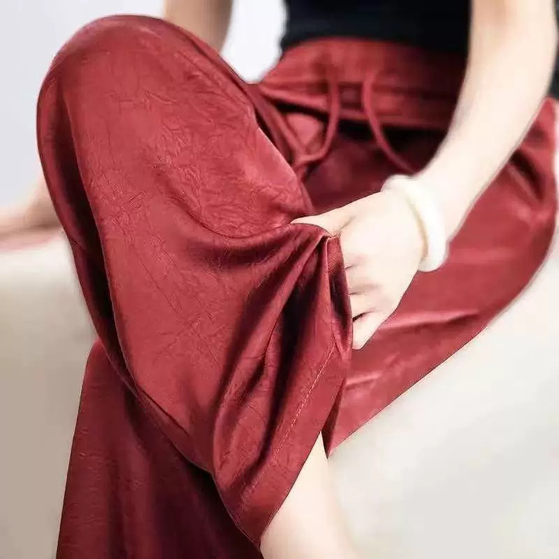 2025年夏季新款国风醋酸蚕丝女裤黑