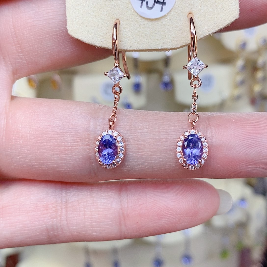 耳饰银S925镶嵌坦桑石