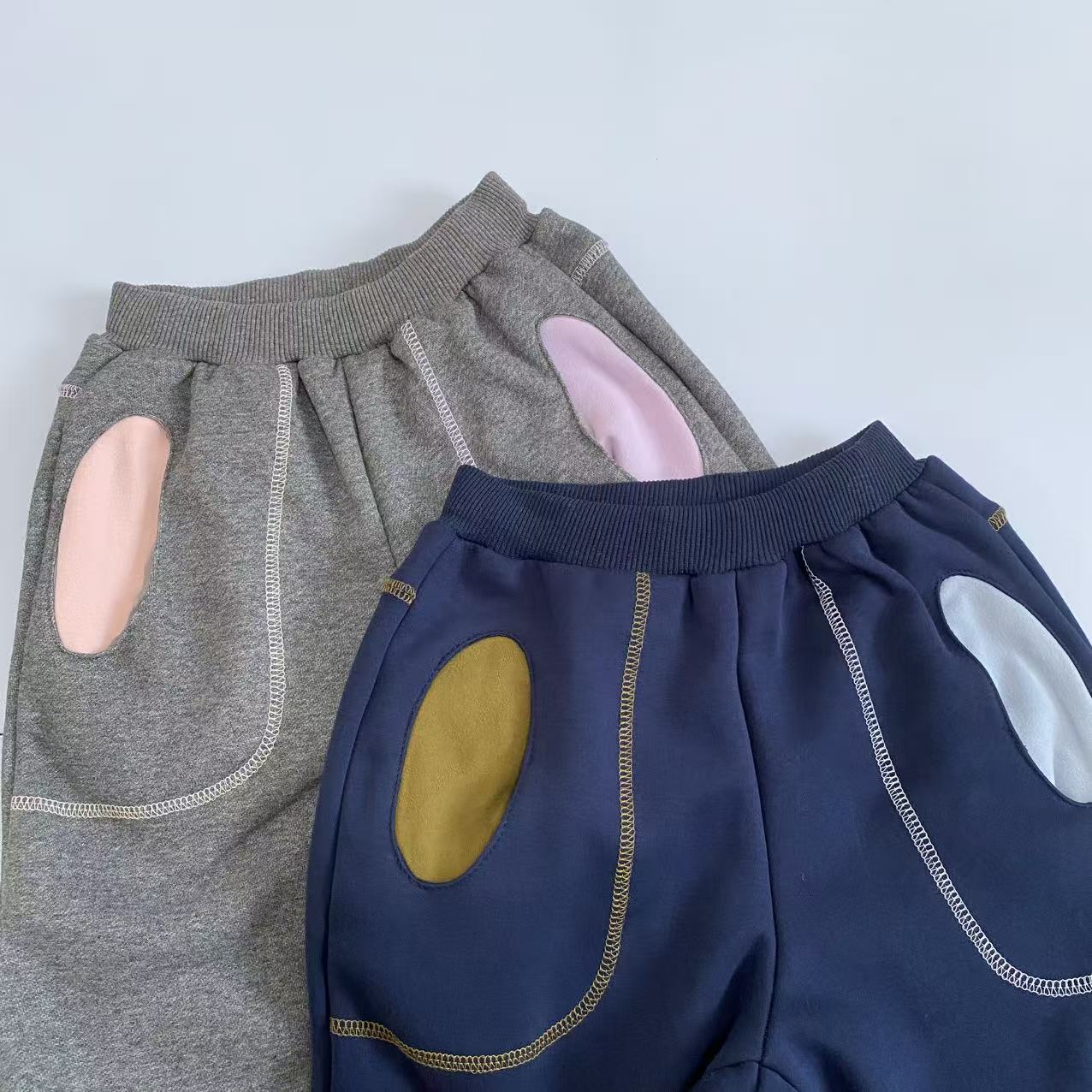25冬季新款拼色撞色设计男女童加绒裤