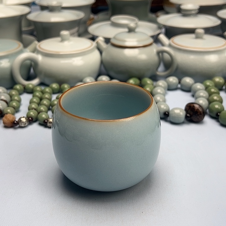 杯天青微蓝釉龙蛋杯原矿原釉原产地