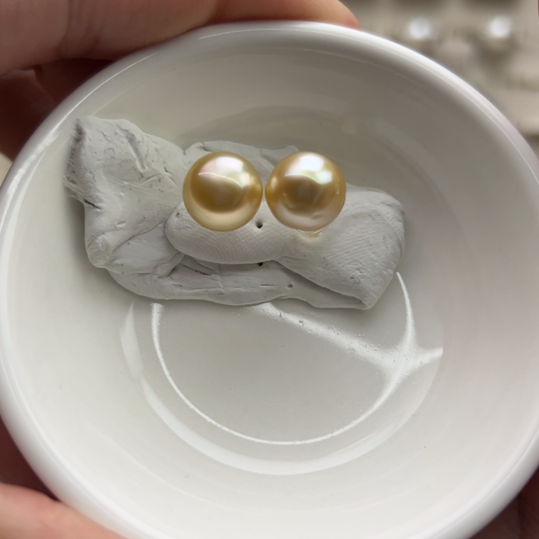 银S925镶嵌耳钉海水珍珠10.1mm海水金珠圆巴素钉