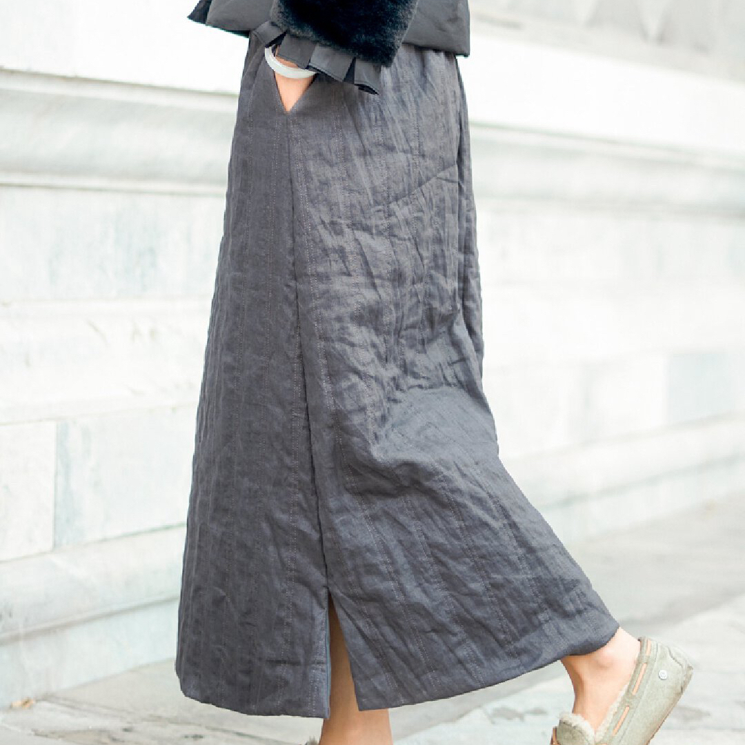 『蝶家』棉麻复古显瘦休闲纯色中国风高腰遮肉半身裙百搭长款4415