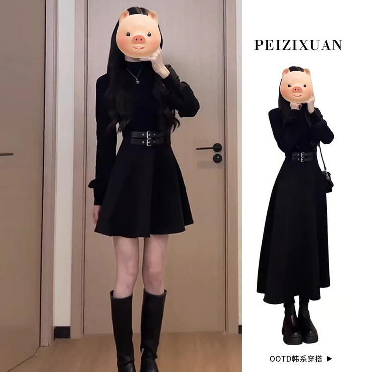 早春法式黑色内搭连衣裙子女春秋装2025新款小个子掐腰气质小黑裙