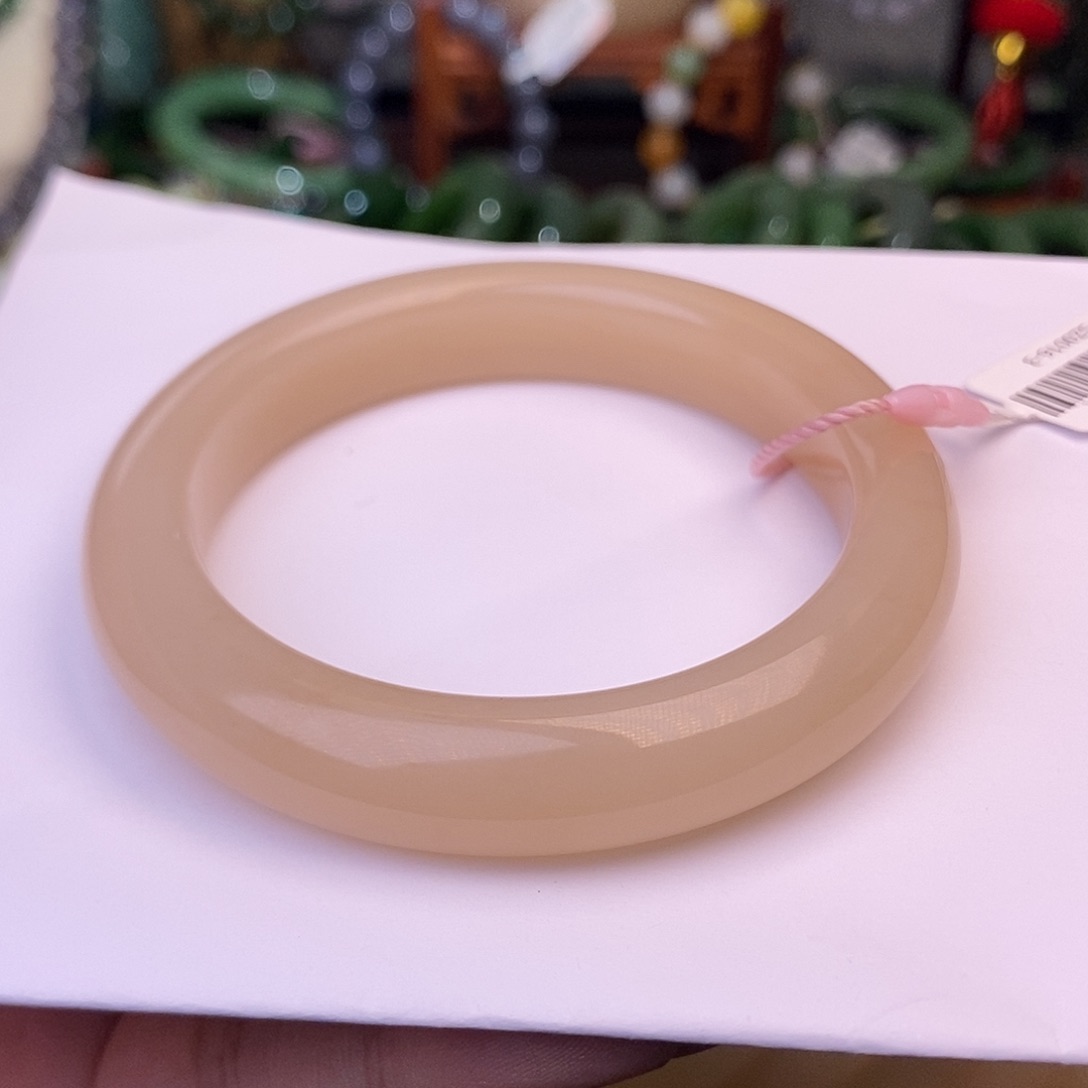 和田玉熟藕粉红粉脂膏手镯56.6未镶嵌