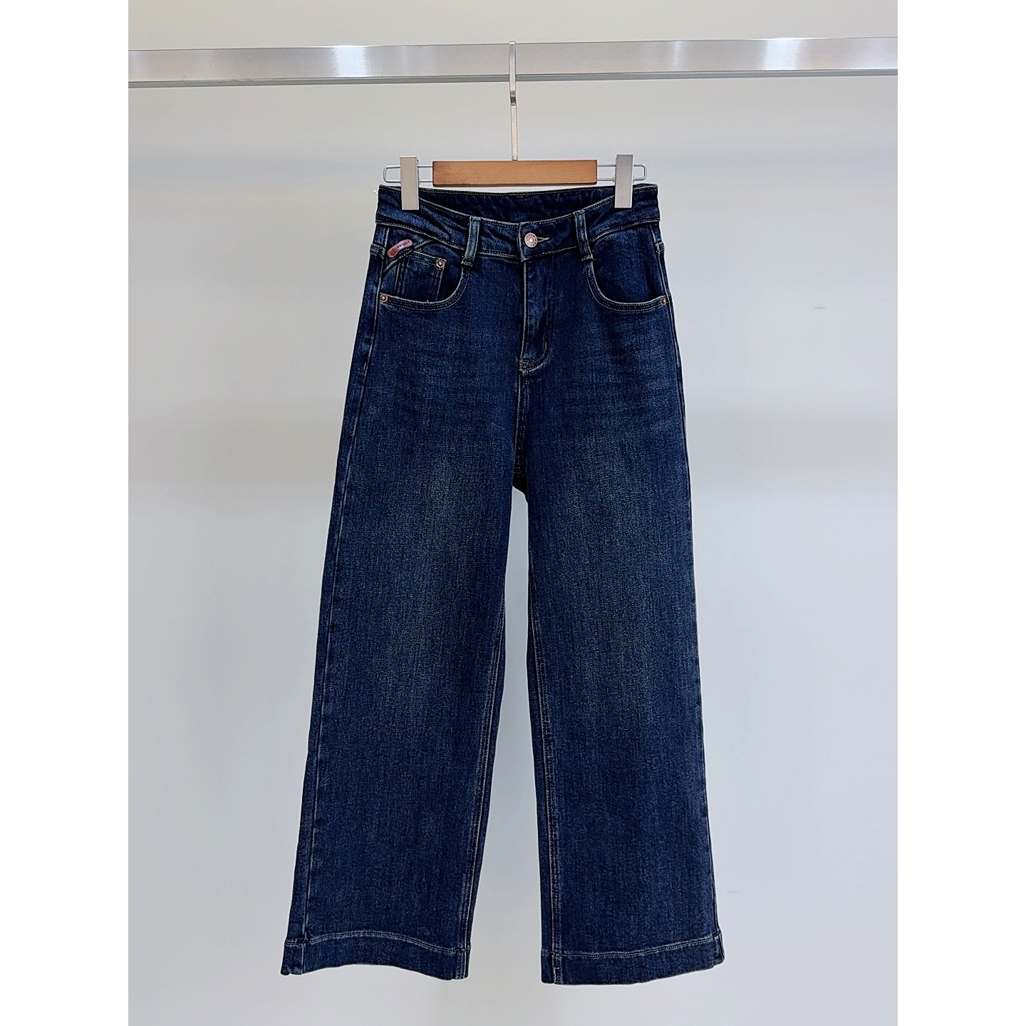 冬季新款女款【磨毛绒】保暖高腰九分裤阔腿直筒牛仔裤—复古蓝—9200