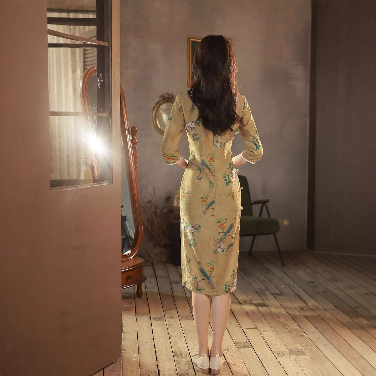 修身旗气质6134皖【麻改良女旗袍中国风复古风新款单丝旗袍旗袍】