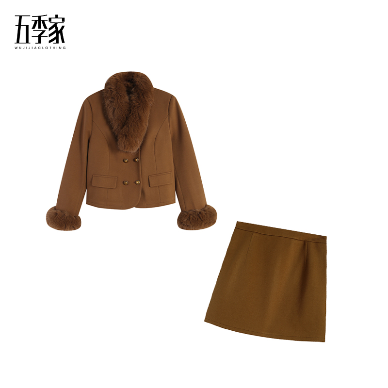 咖色上衣+咖色短裙两件套ZL114450