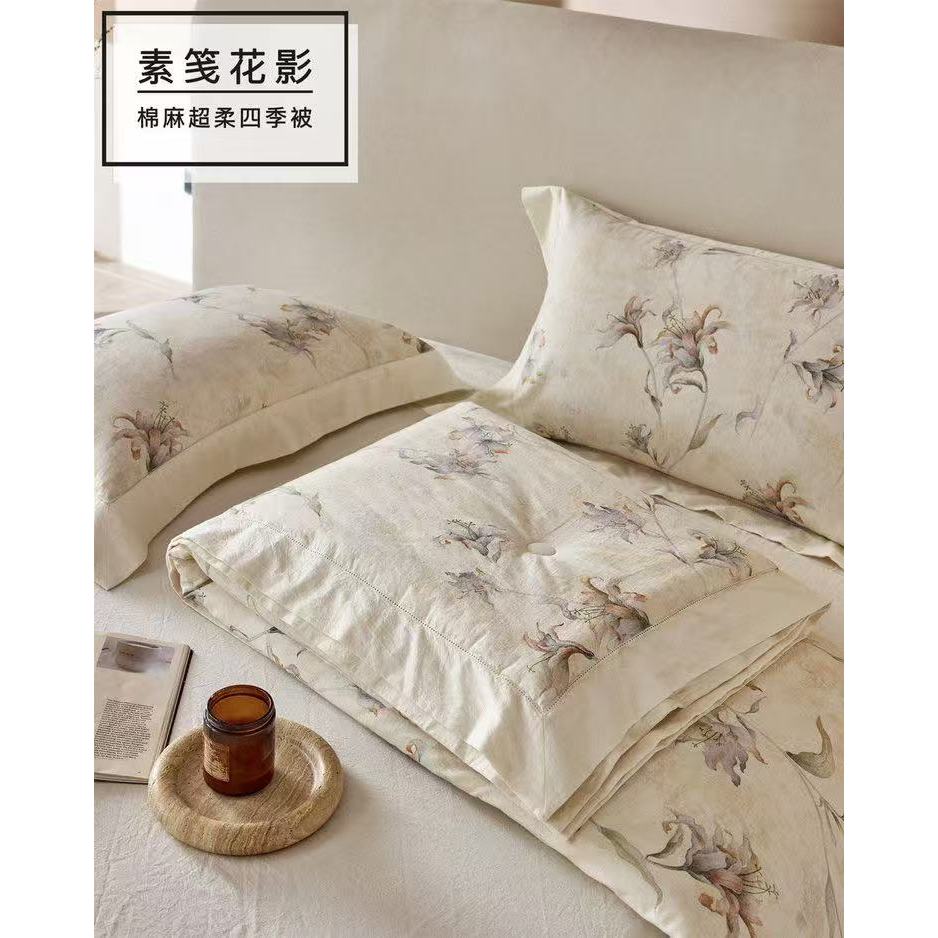 【雅趣】老钱风必BUY 地暖被 亚麻印花超柔抗菌打孔一体被