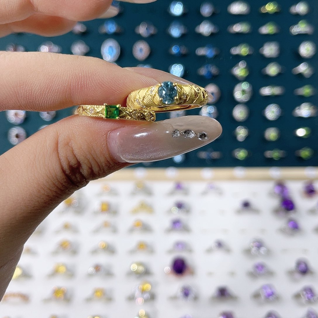 托帕石戒指银S925镶嵌一对换蓝色银托Y宝专属