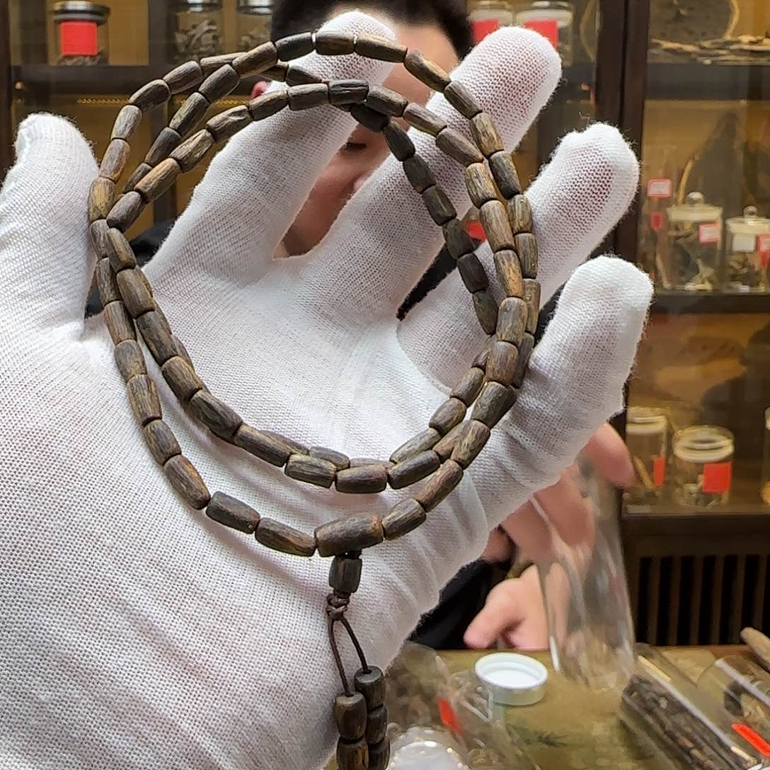 沉香手串国香棋楠老白棋多圈随形丝软沉水13g