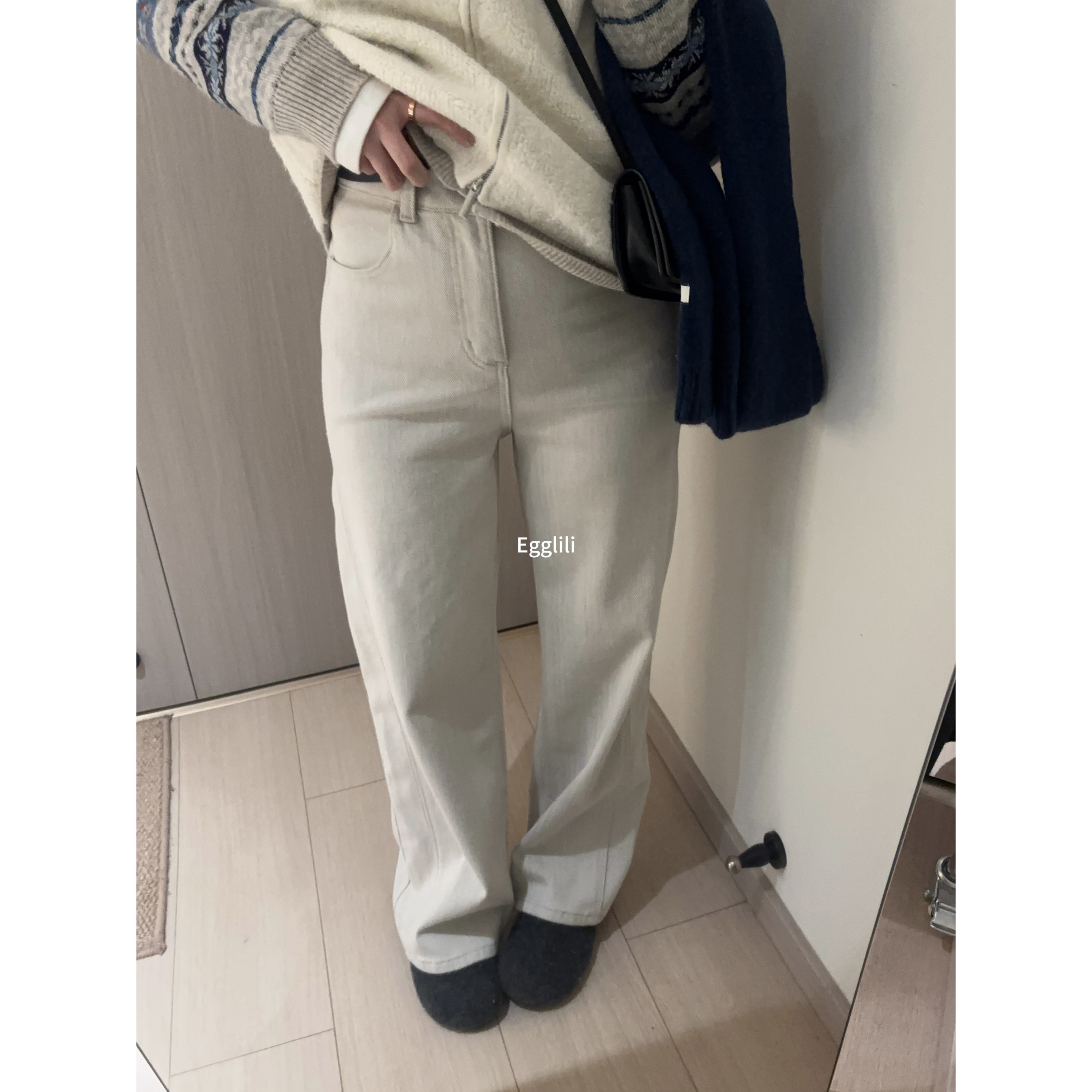 【人字纹白牛仔裤】弹力抓绒别致牛仔裤