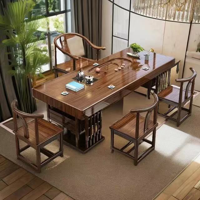 实木大板茶桌整套办公室一体一桌椅组合一整套茶台一体加厚泡茶几