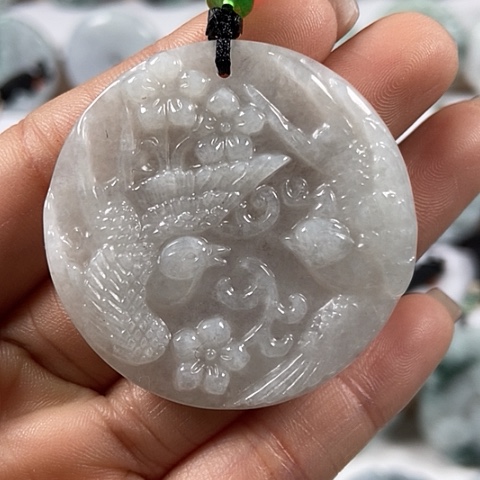 翡翠颈饰未镶嵌鸟语花香喜上眉梢