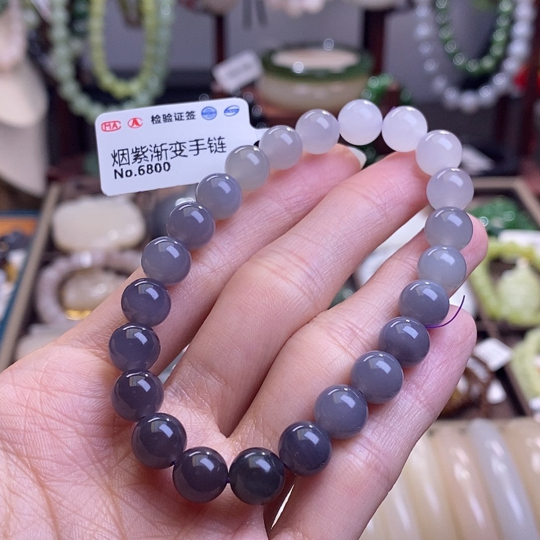 和田玉烟紫渐变手串8MM未镶嵌