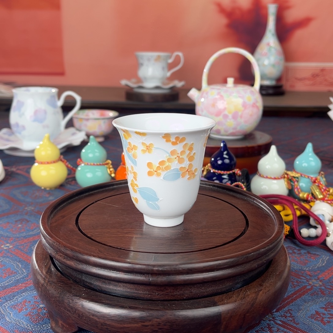 桂花手绘釉下彩品茗杯