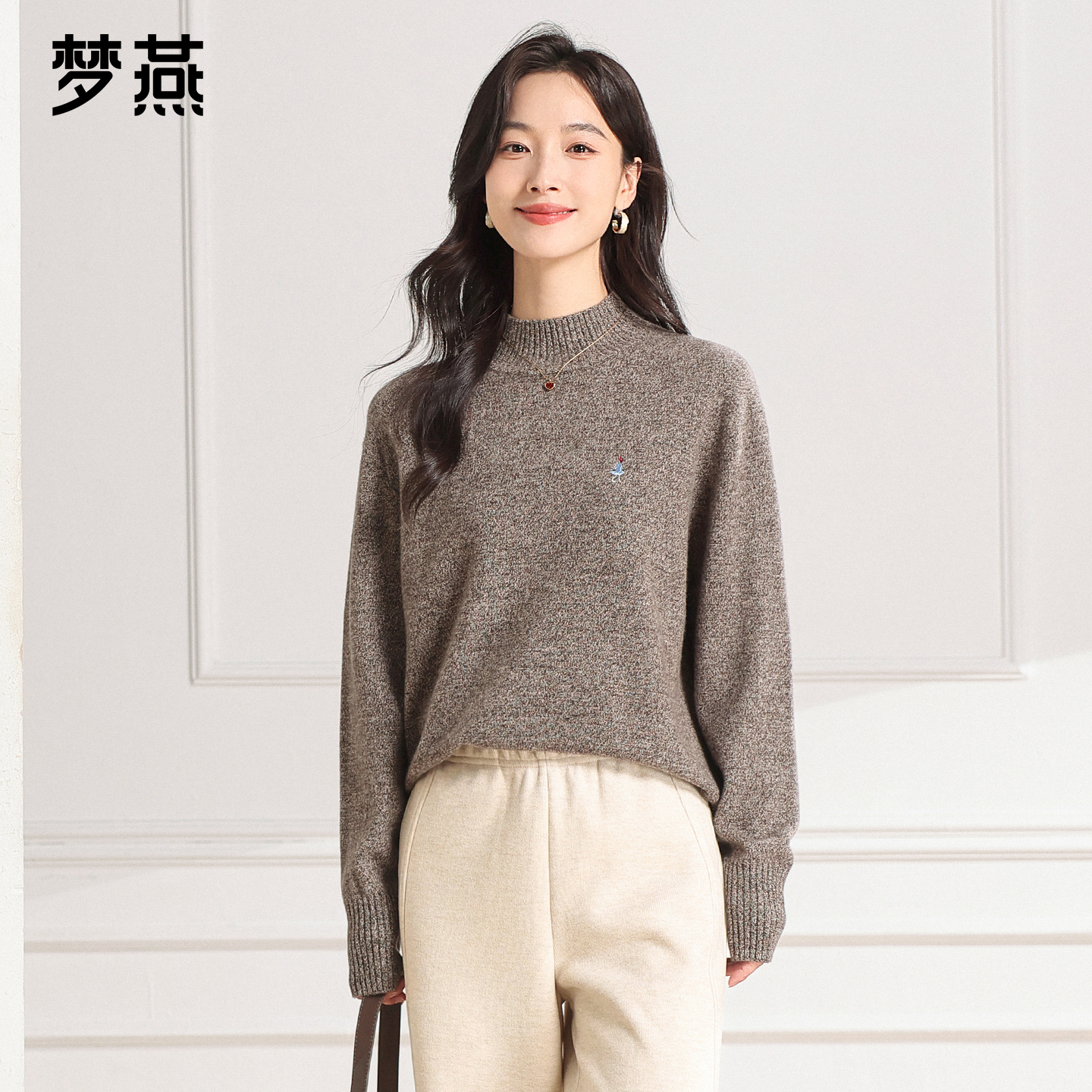 梦燕秋冬女款时尚百搭气质大方宽松休闲舒适简约羊毛衫CC11B5016