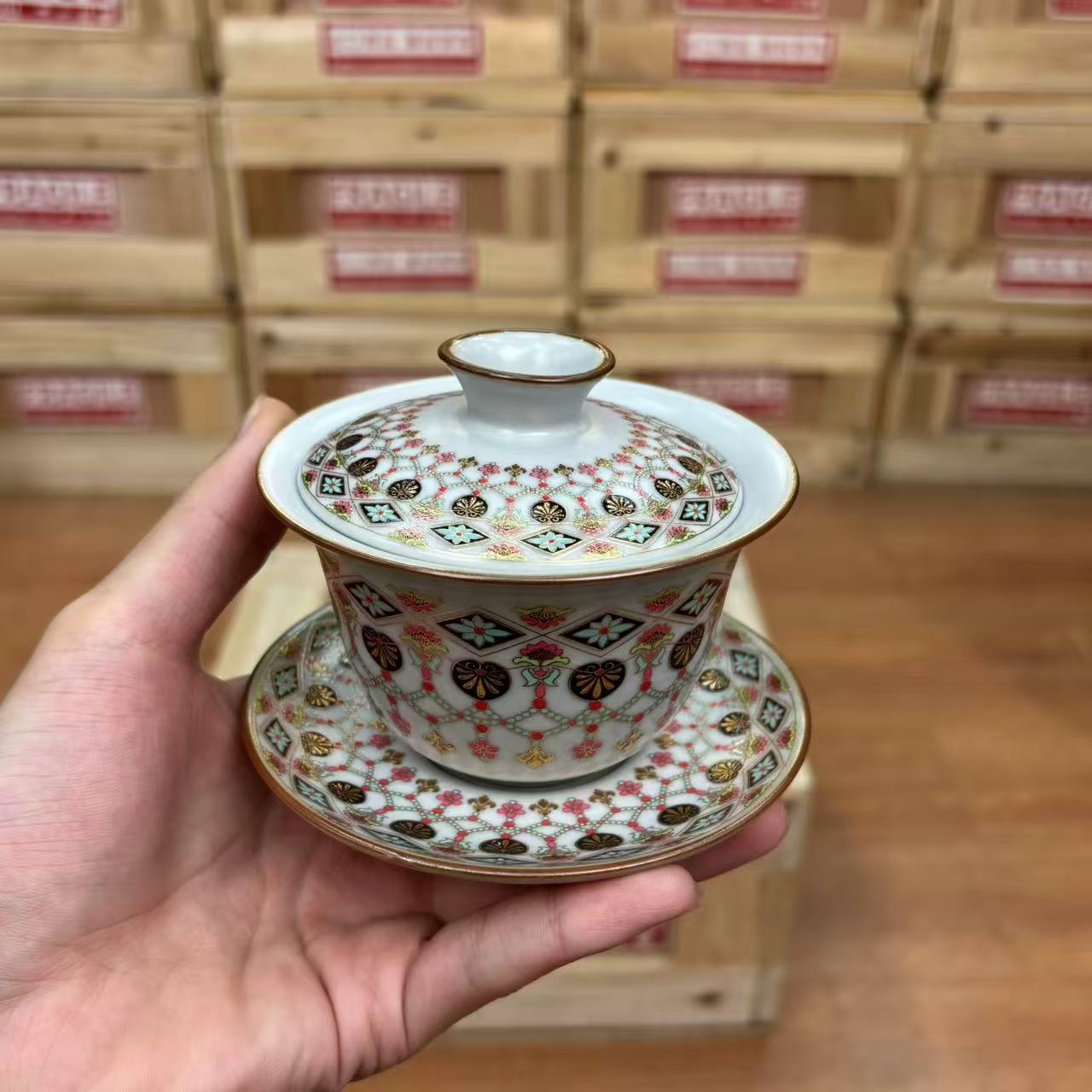 【闪购商品】大唐宝相珐琅彩珠光宝气三才盖碗