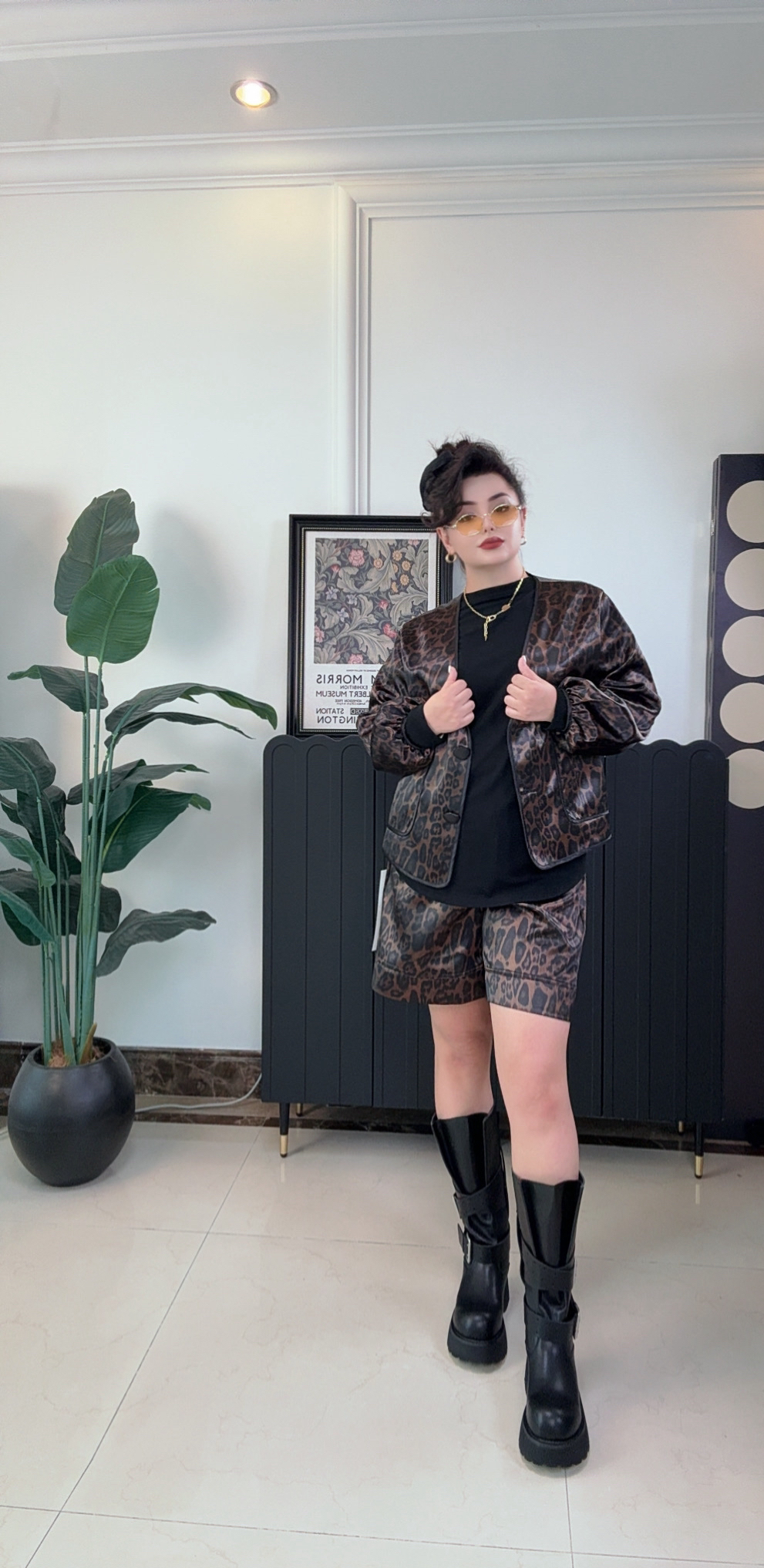 复古豹纹宽松洋气气质设计春秋新款套装