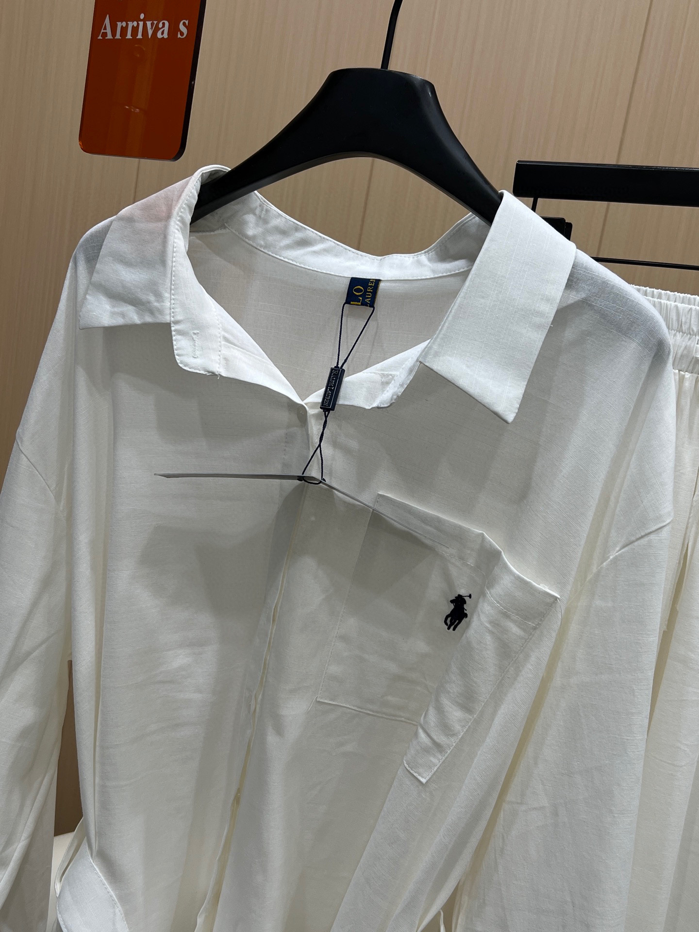 拉夫白色宽松亚麻衬衫长袖薄款套装