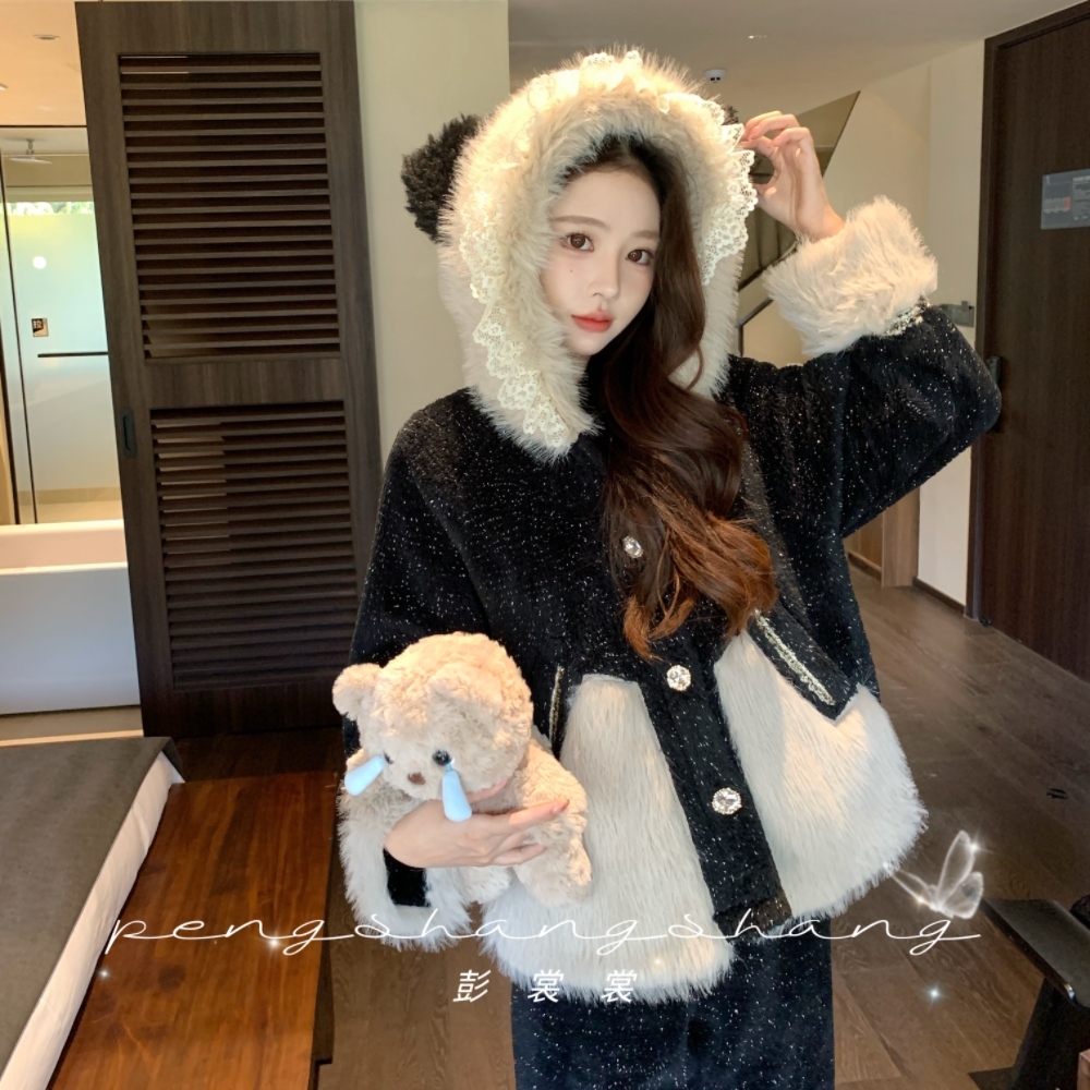 彭裳裳【黑曜灰羽】冬装上新潮流女士保暖睡衣百搭舒适居家服套装