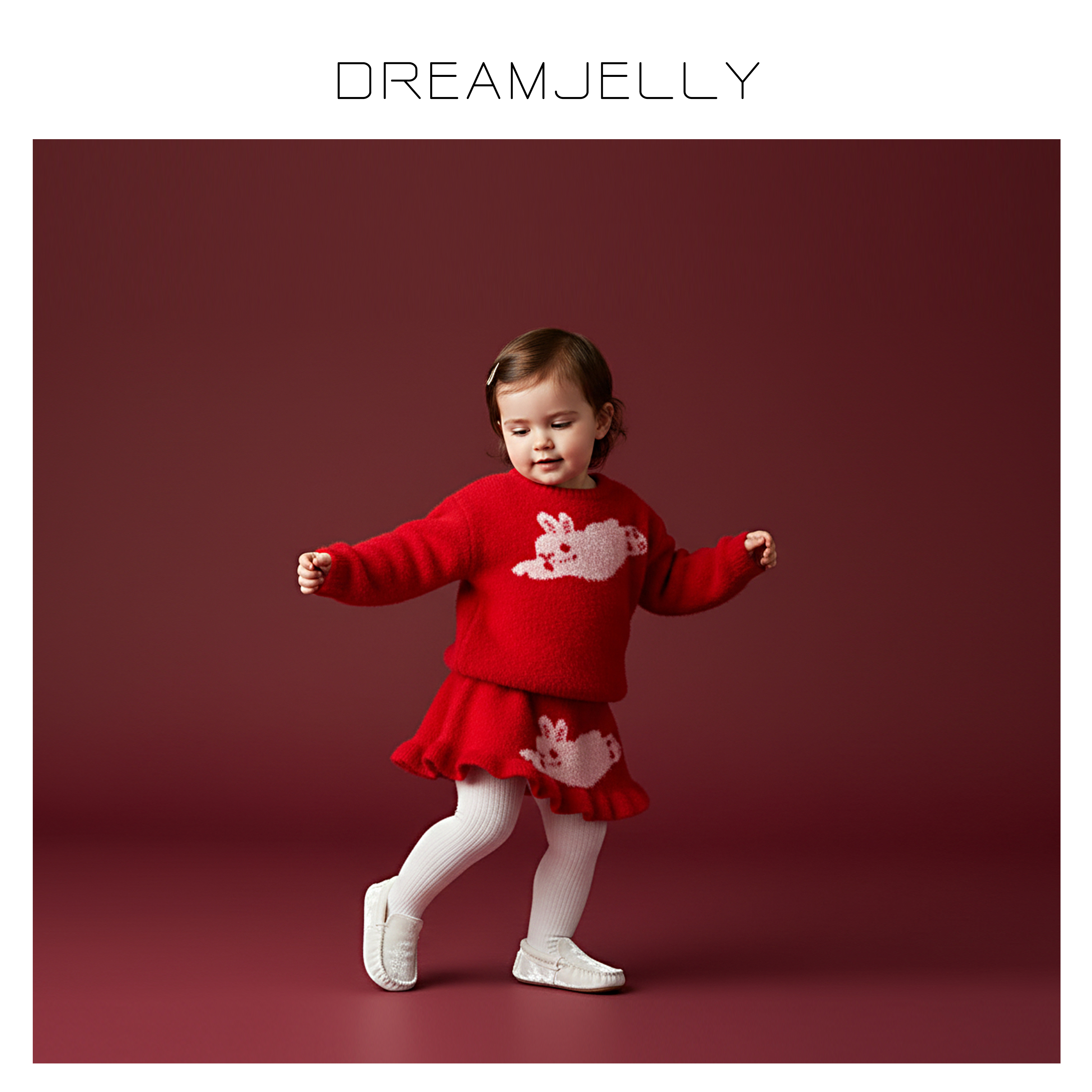 DreamJelly【年款】宝宝秋冬甜美喜庆灵动可爱软萌新年小甜兔套装