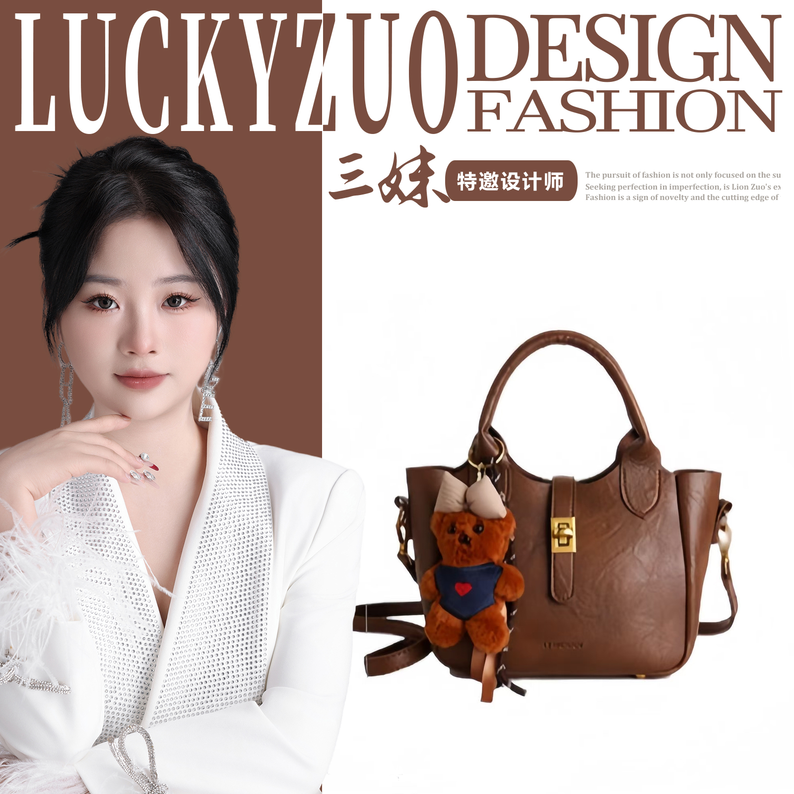 方形纯色水桶包时尚锁扣斜挎包斜跨小包包1231咖